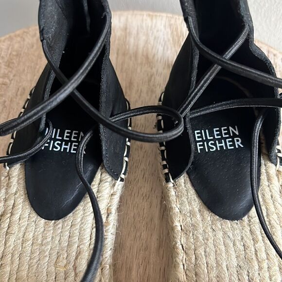 Eileen Fisher Lee Leather Espadrille Sandal, Black, 6, NWOB - Picture 3 of 6